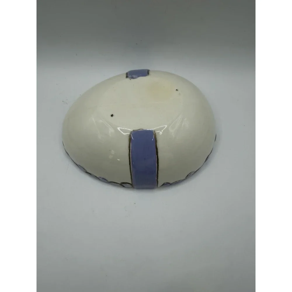 Ceramic Floral Trinket Box Purple Ribbon Yellow Flowers Lidded Jewelry Dish
